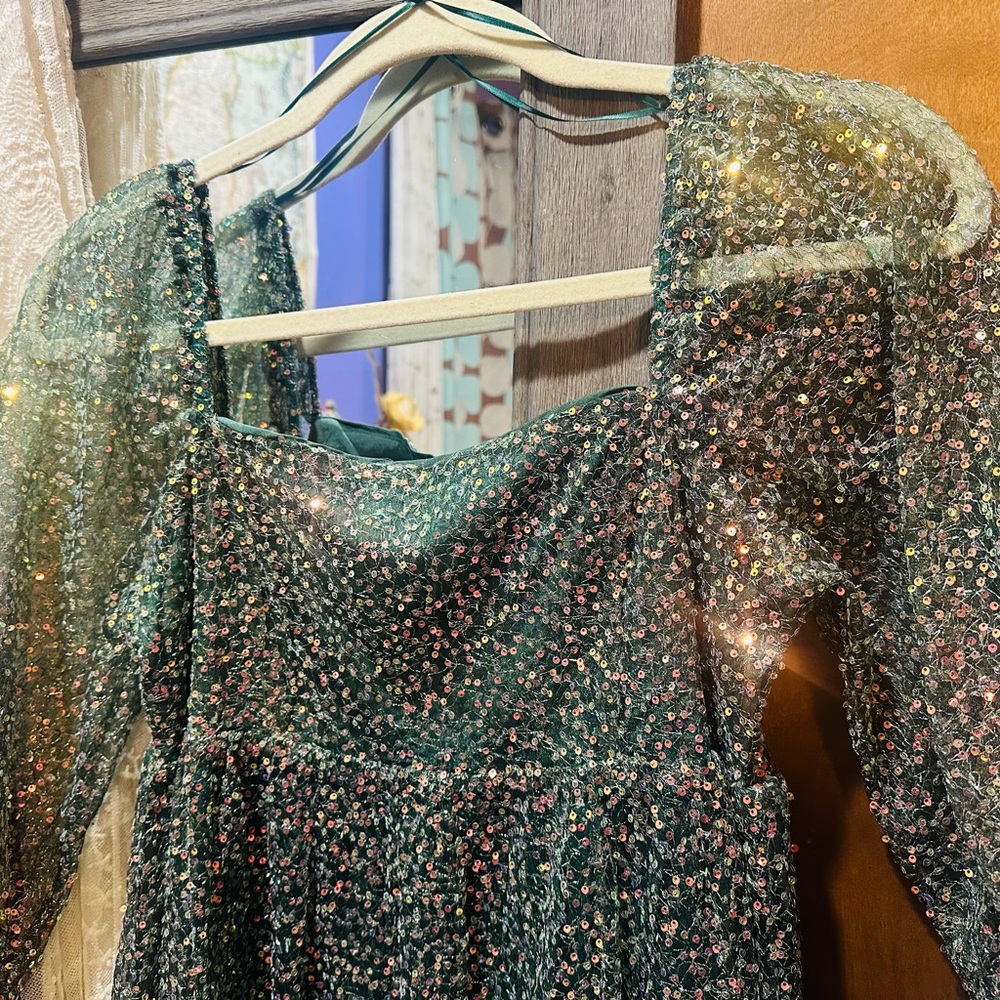 Emerald Sundae Altar’d State Mini Party Dress Sparkle Green & Gold S - Picture 10 of 16